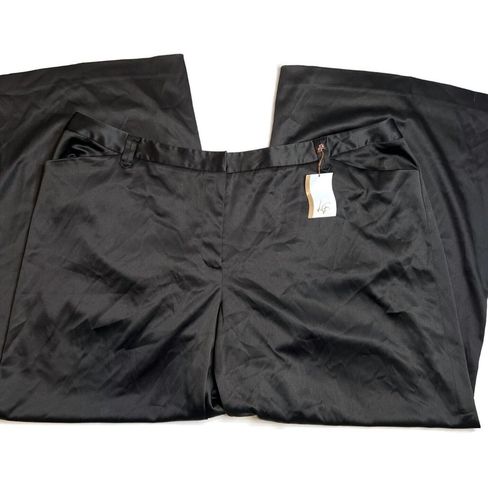 Lane Bryant Black Wide Leg Trousers Women 26 New Tall 70s Glam Shiny Party Pants